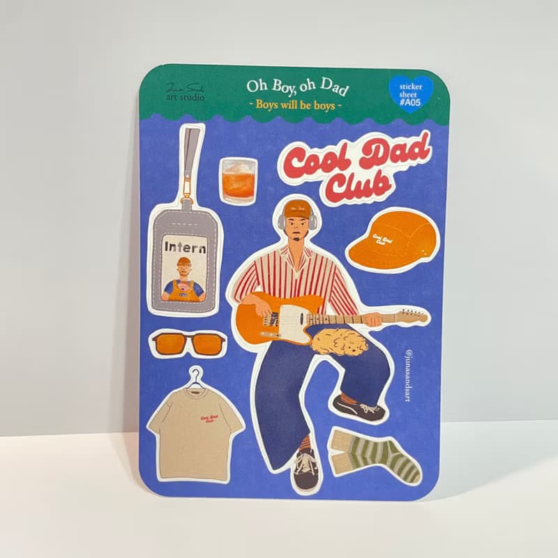 吉他酷爸貼紙組- 手帳 貼紙 插畫 送禮 父親節 父親節禮物