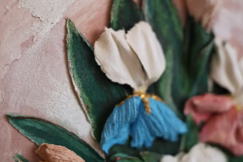 3d irises textured painting, plaster wall art, sculpture painting