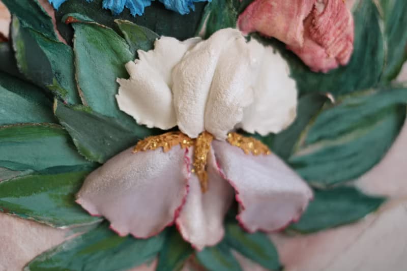 3d irises textured painting, plaster wall art, sculpture painting