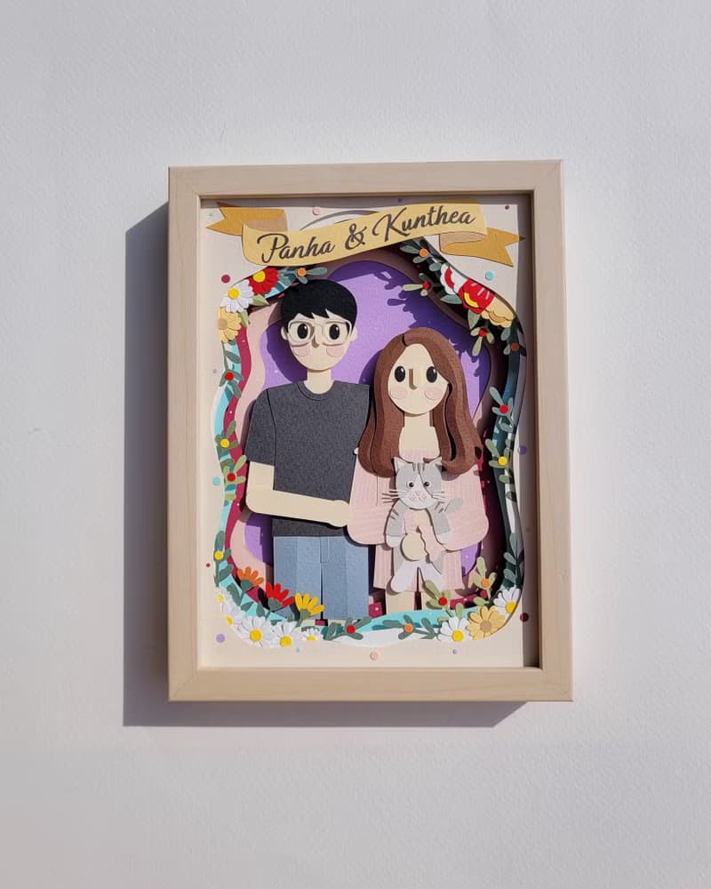 Layered custom papercut frame: couple theme.