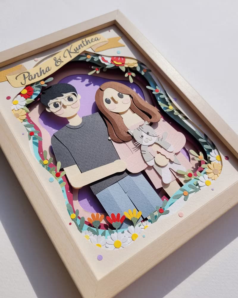 Layered custom papercut frame: couple theme.