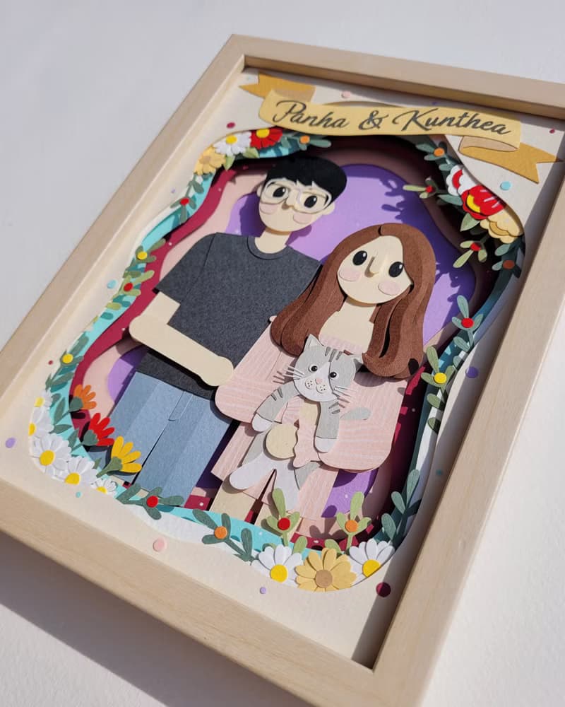 Layered custom papercut frame: couple theme.