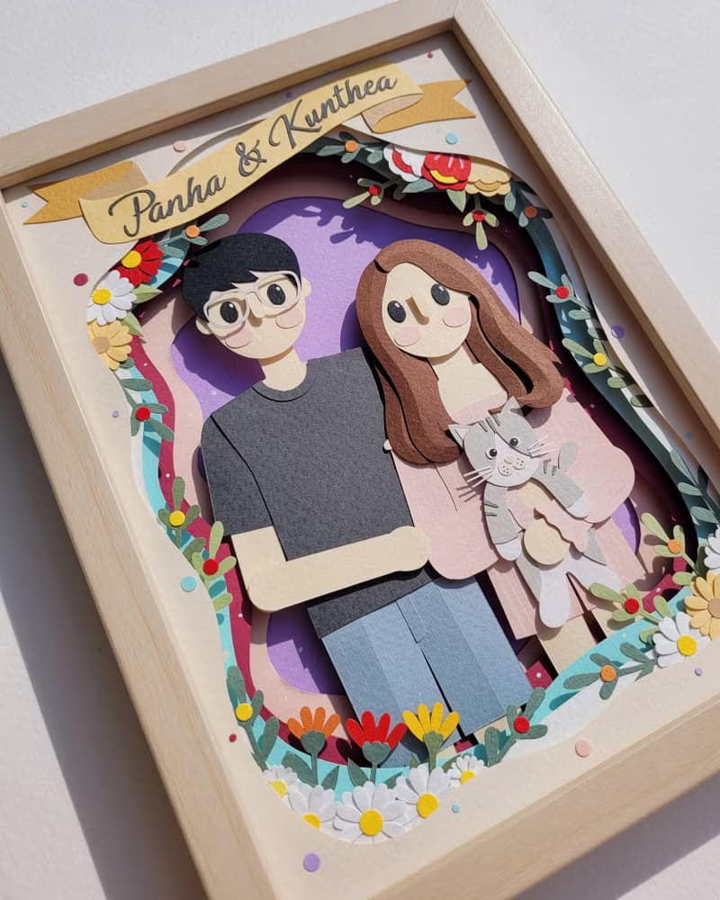 Layered custom papercut frame: couple theme.
