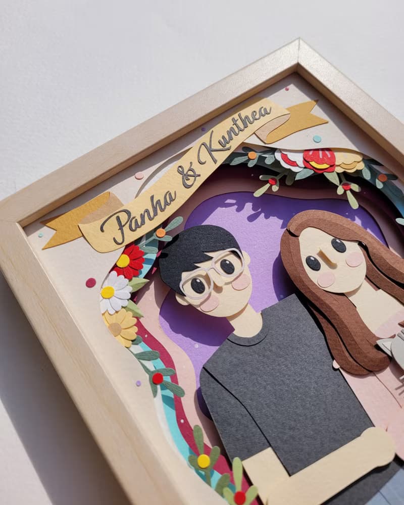 Layered custom papercut frame: couple theme.