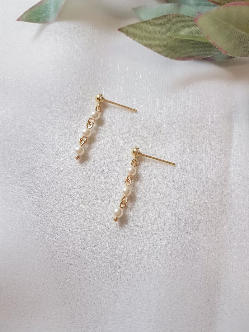 小湯圓 ‧ 三顆珍珠 串鍊 耳環