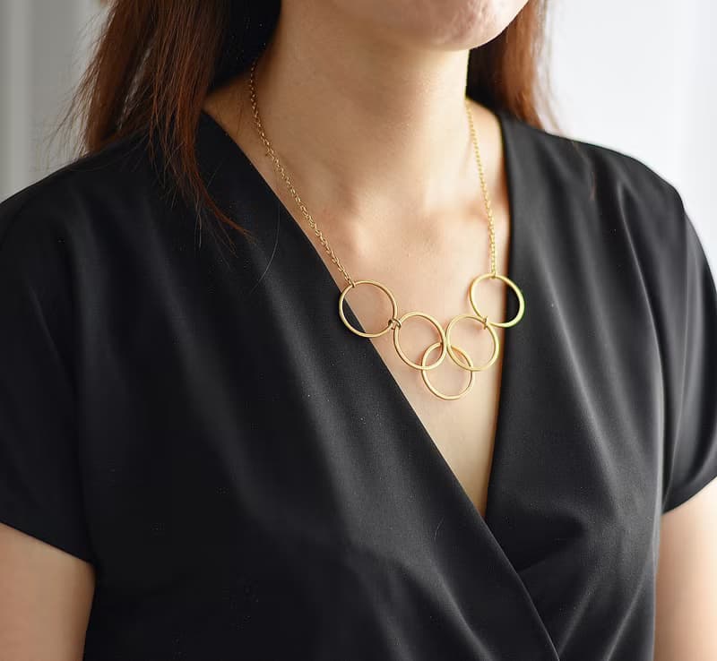 【西洋古董飾品 】AVON  1977年Gilded Circles 五環圈圈 項鍊