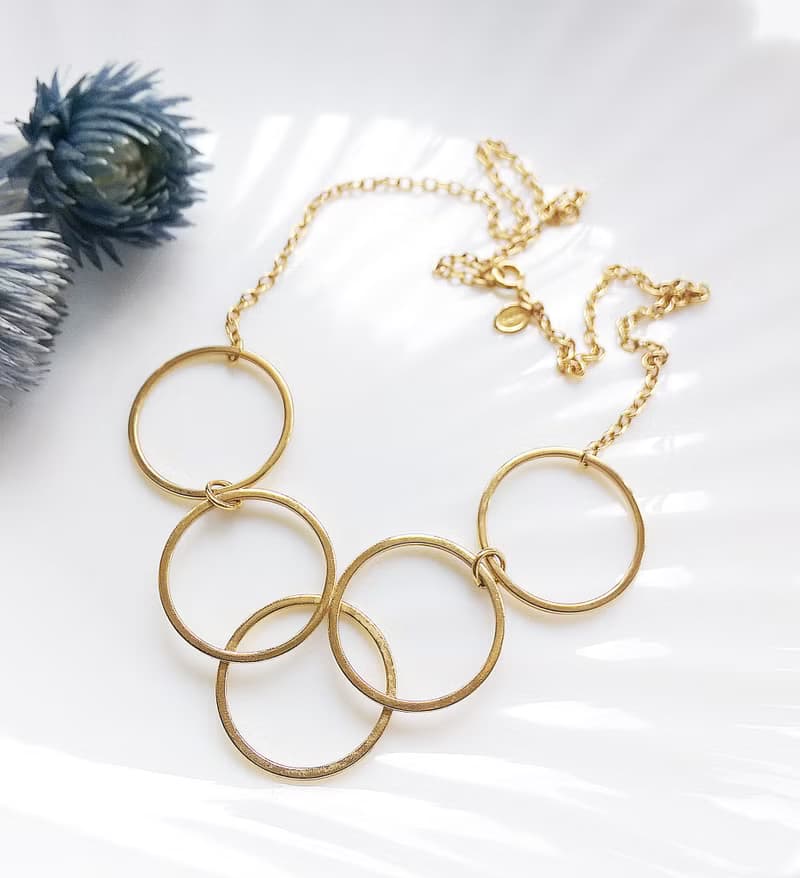 【西洋古董飾品 】AVON  1977年Gilded Circles 五環圈圈 項鍊