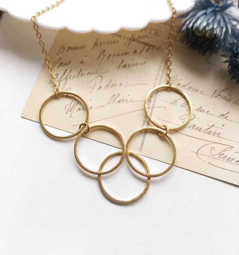【西洋古董飾品 】AVON  1977年Gilded Circles 五環圈圈 項鍊