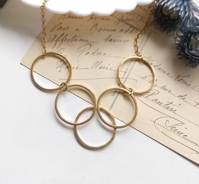 【西洋古董飾品 】AVON  1977年Gilded Circles 五環圈圈 項鍊