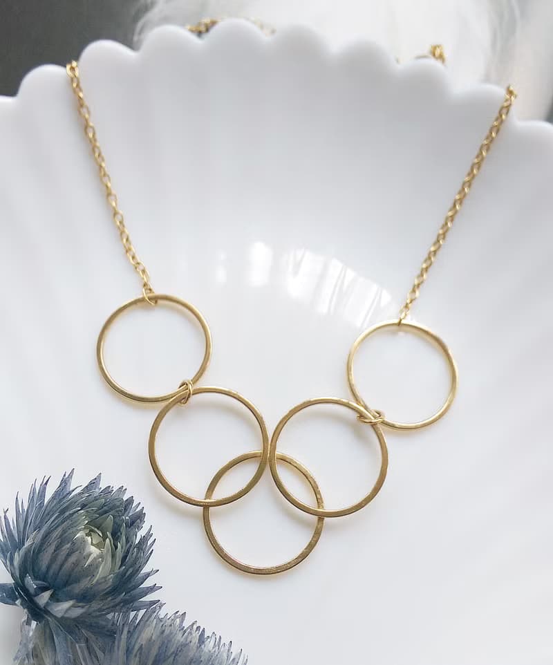 【西洋古董飾品 】AVON  1977年Gilded Circles 五環圈圈 項鍊