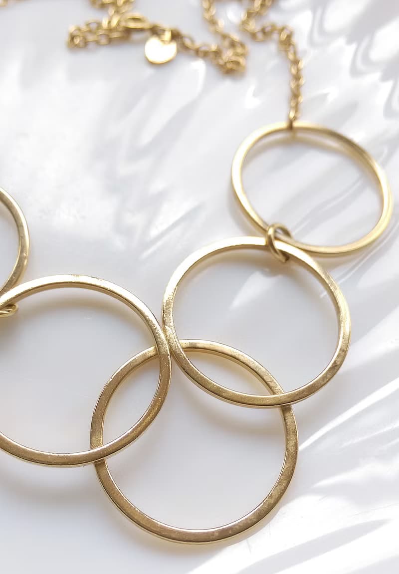 【西洋古董飾品 】AVON  1977年Gilded Circles 五環圈圈 項鍊