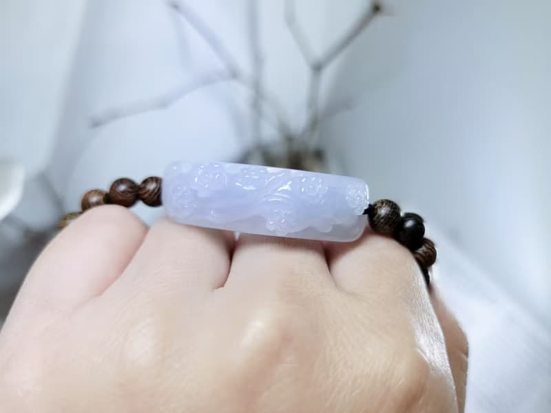 【親翠】天然翡翠 淡藍紫絕美梅花手牌