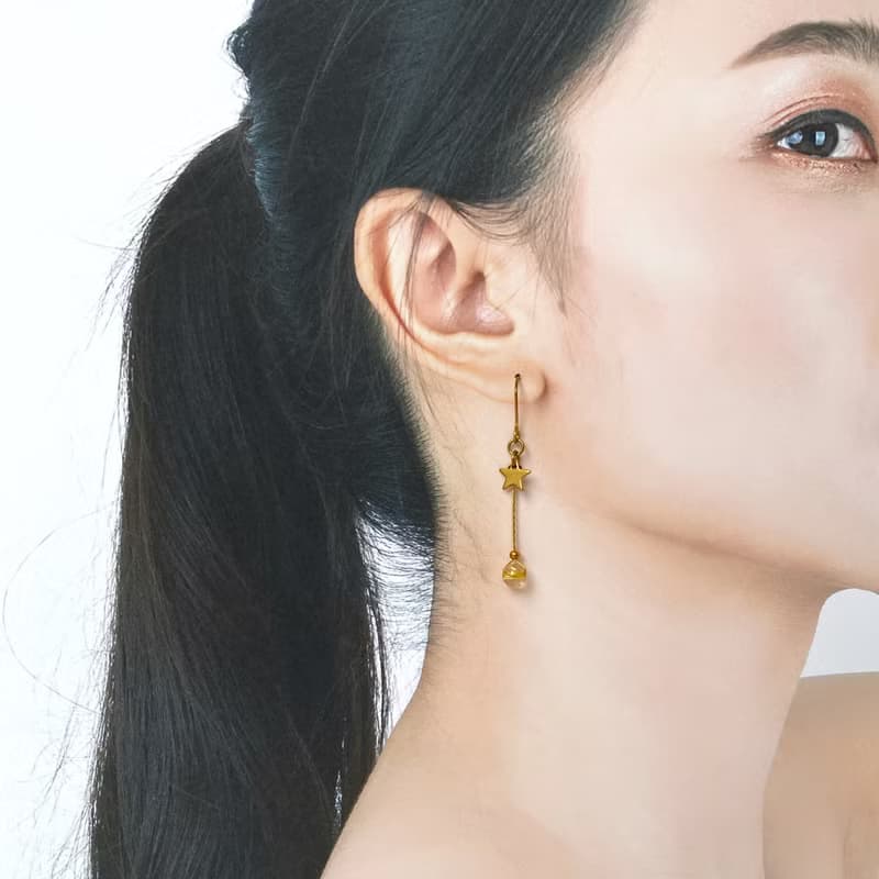 流星。天然金髮晶 水晶 黃銅耳勾 可改夾式 手工耳環 招正財 好運