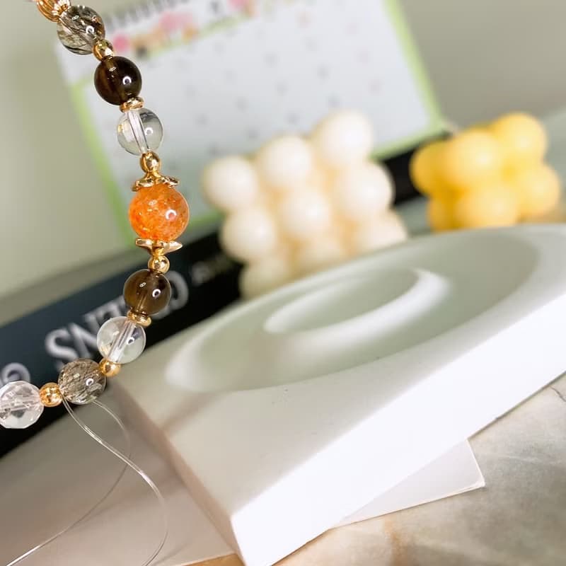 知秋 金太陽 黑金超七 茶晶 紅兔毛 水晶天然石彈性手串手環