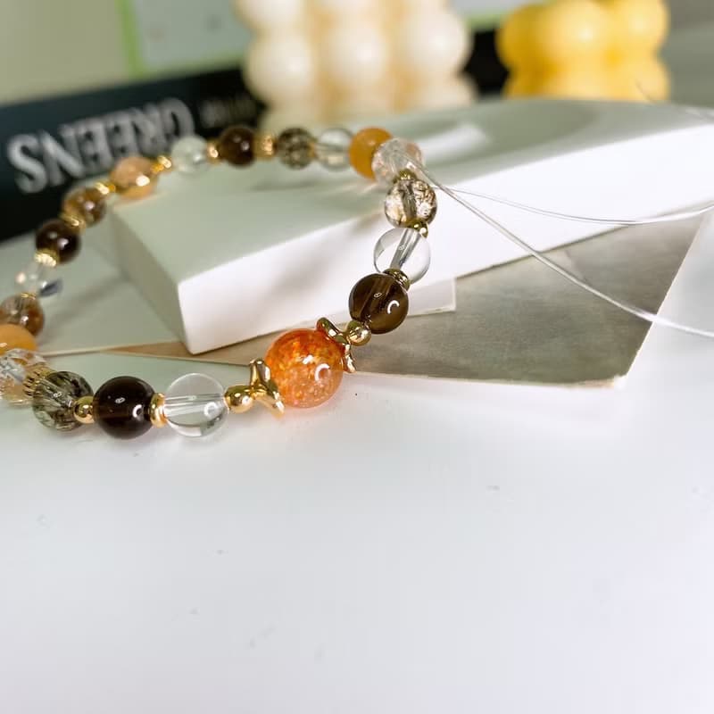 知秋 金太陽 黑金超七 茶晶 紅兔毛 水晶天然石彈性手串手環