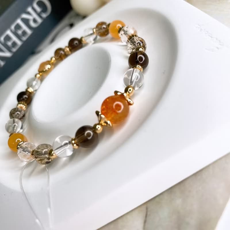 知秋 金太陽 黑金超七 茶晶 紅兔毛 水晶天然石彈性手串手環