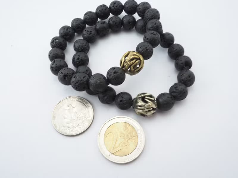 Horn bead 10 mm.Lava stone bracelet in brass ,men jewelry 