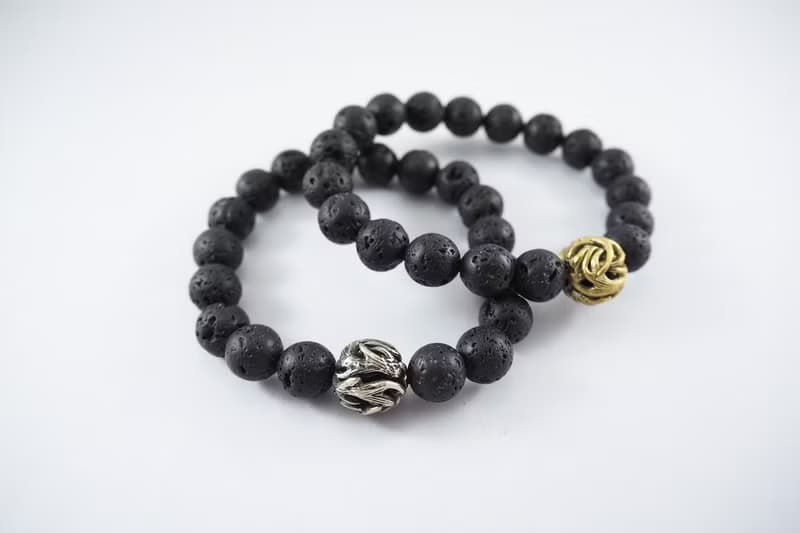 Horn bead 10 mm.Lava stone bracelet in brass ,men jewelry 
