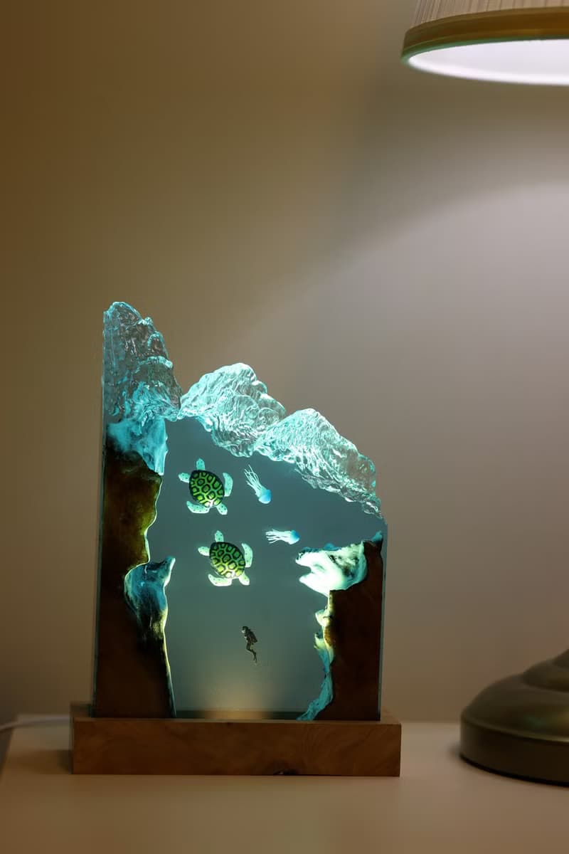 海龜漫遊、樹酯實木夜燈、辦公室桌面擺件、居家藝術雕塑、精品