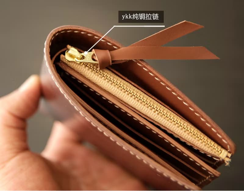 皮夾diy材料包/完成品 三折拉鏈錢包 牛皮短夾散紙袋銀包刻字禮物
