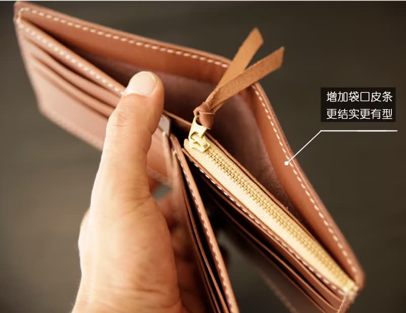 皮夾diy材料包/完成品 三折拉鏈錢包 牛皮短夾散紙袋銀包刻字禮物