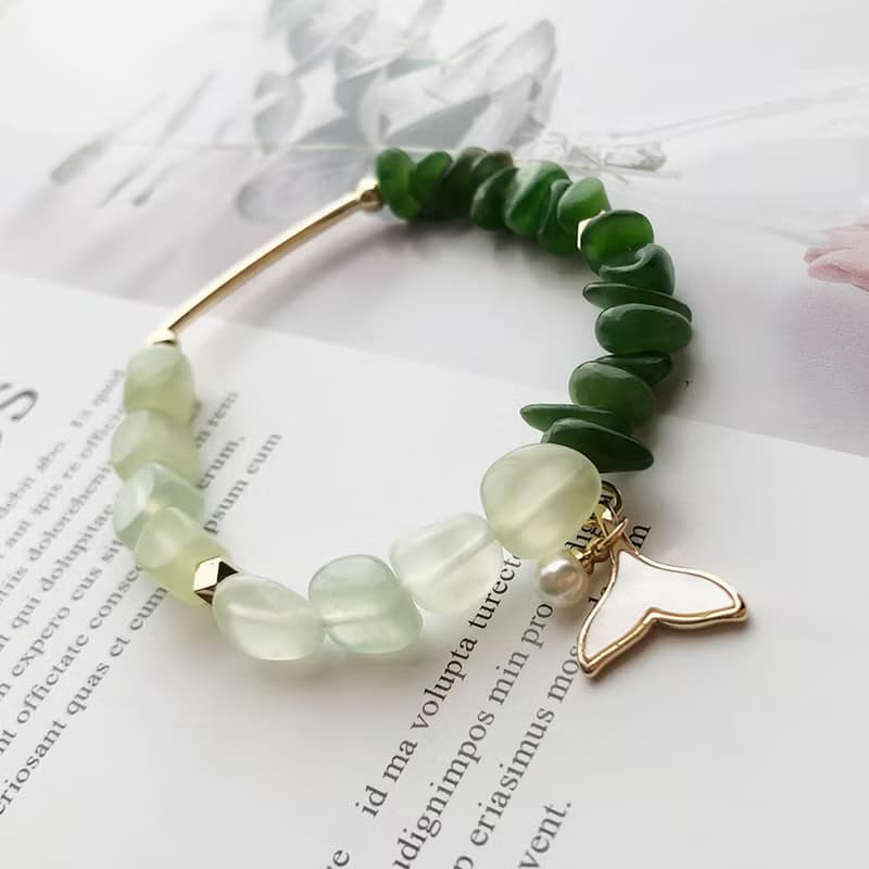 翠葉人魚之舞手鍊 | 不規則玉石人魚珍珠原創設計