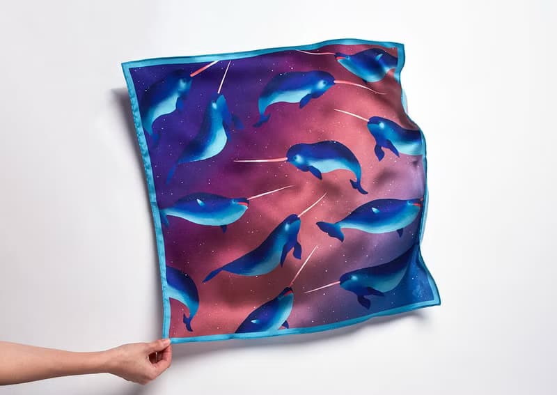 Ocean Silk Satin Scarf (Narwhal), Pure Silk Satin, Square Scarf