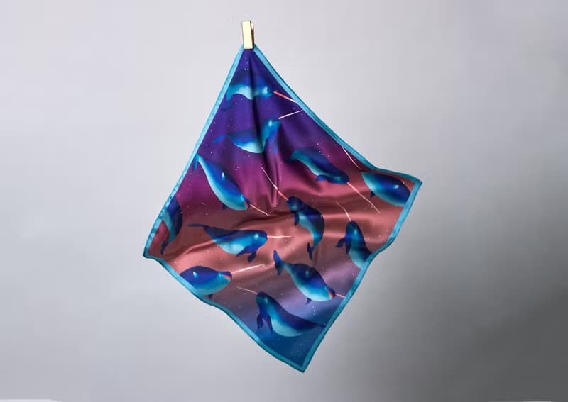 Ocean Silk Satin Scarf (Narwhal), Pure Silk Satin, Square Scarf
