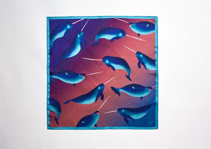 Ocean Silk Satin Scarf (Narwhal), Pure Silk Satin, Square Scarf