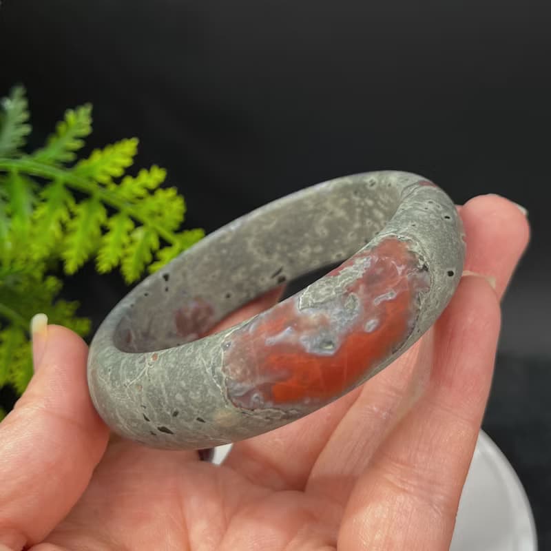 鐵皮南紅瑪瑙手鐲61MM 柿子紅啞光款鴻運當頭赤玉手環 古樸厚重