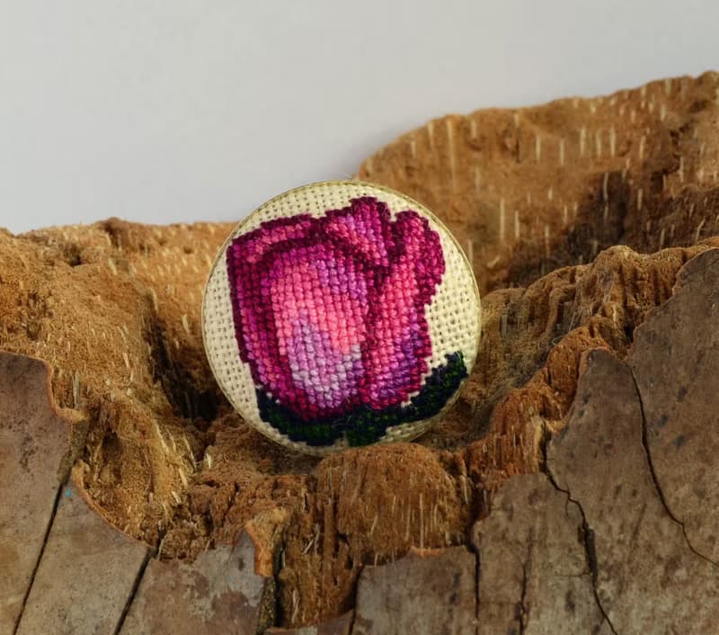 玫瑰刺繡圓環十字繡自然首飾手工製作的花卉粉紅色女士禮物