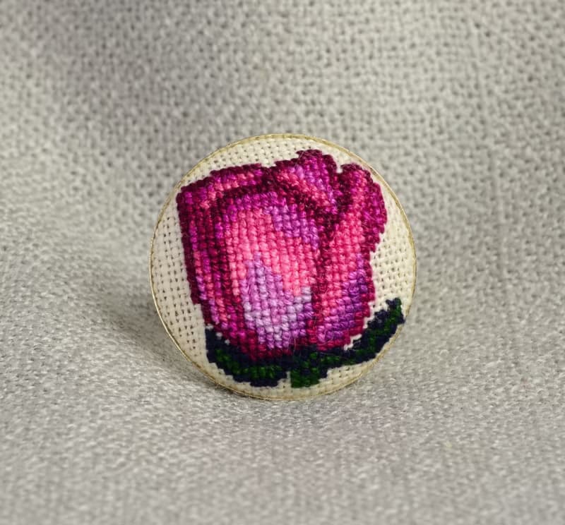 玫瑰刺繡圓環十字繡自然首飾手工製作的花卉粉紅色女士禮物