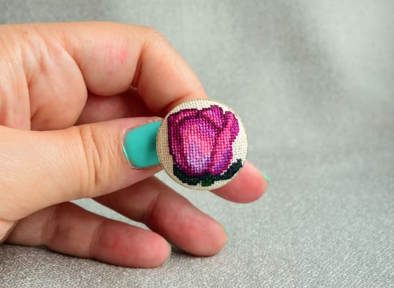 玫瑰刺繡圓環十字繡自然首飾手工製作的花卉粉紅色女士禮物