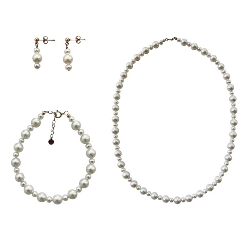 經典天然淡水珍珠大小珠三件式首飾套組 亦可分開訂購