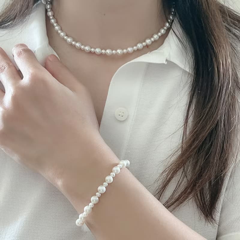 經典天然淡水珍珠大小珠三件式首飾套組 亦可分開訂購