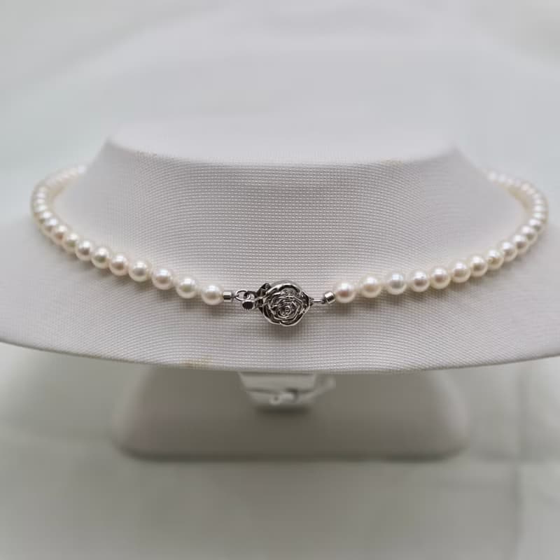 僅此一條 日本直送 4.5mm乳白色akoya珍珠項鍊 天然海水珍珠 銀釦