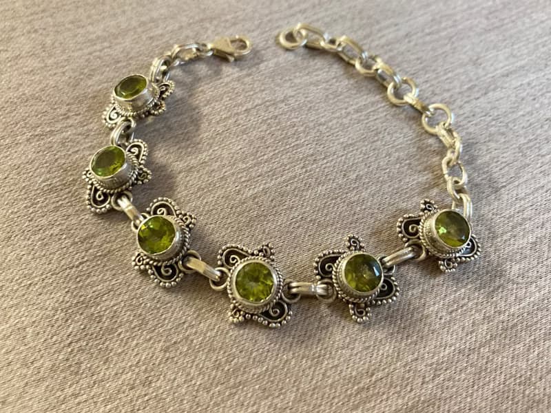 天然 橄欖石 手鍊 尼泊爾 手工製 925純銀