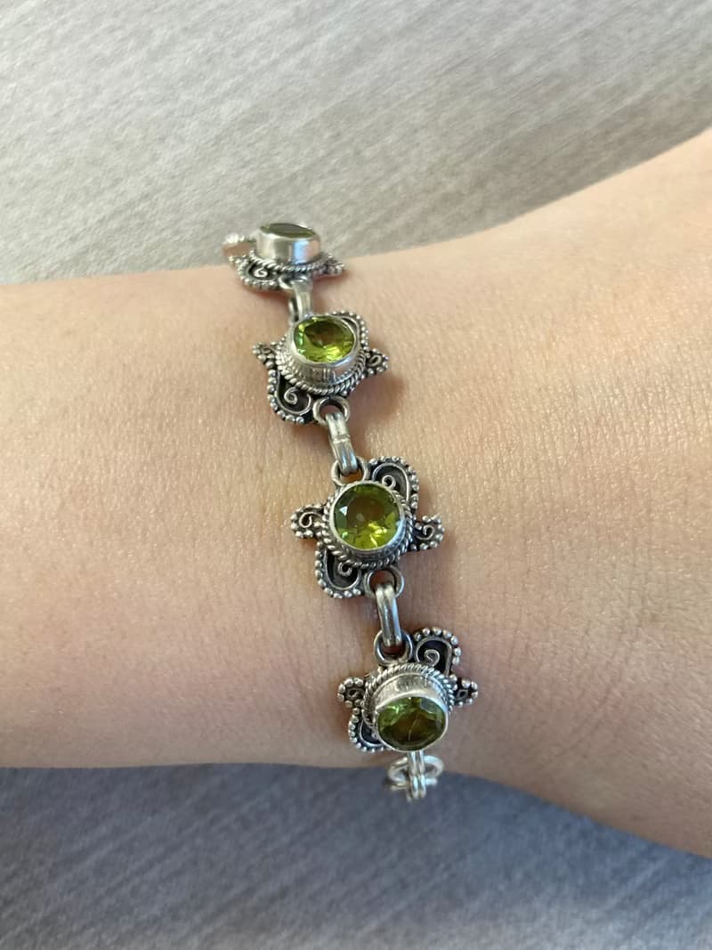 天然 橄欖石 手鍊 尼泊爾 手工製 925純銀