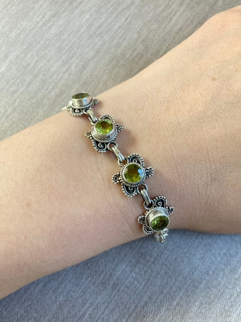 天然 橄欖石 手鍊 尼泊爾 手工製 925純銀