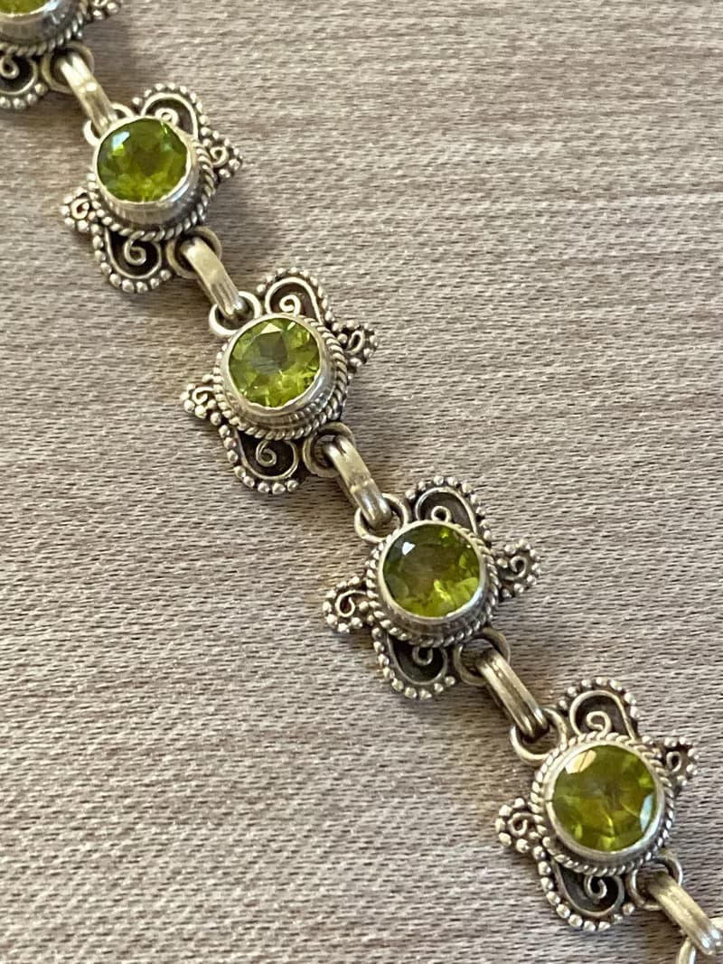 天然 橄欖石 手鍊 尼泊爾 手工製 925純銀