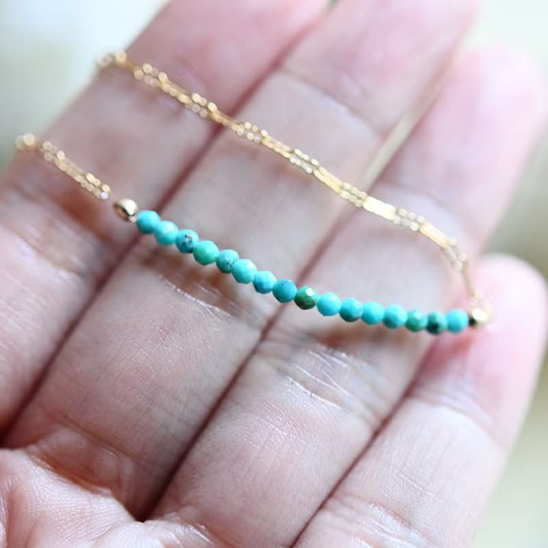 人生の守護石 ターコイズの波チェーンブレスレット 重ね付けにも 12月誕生石