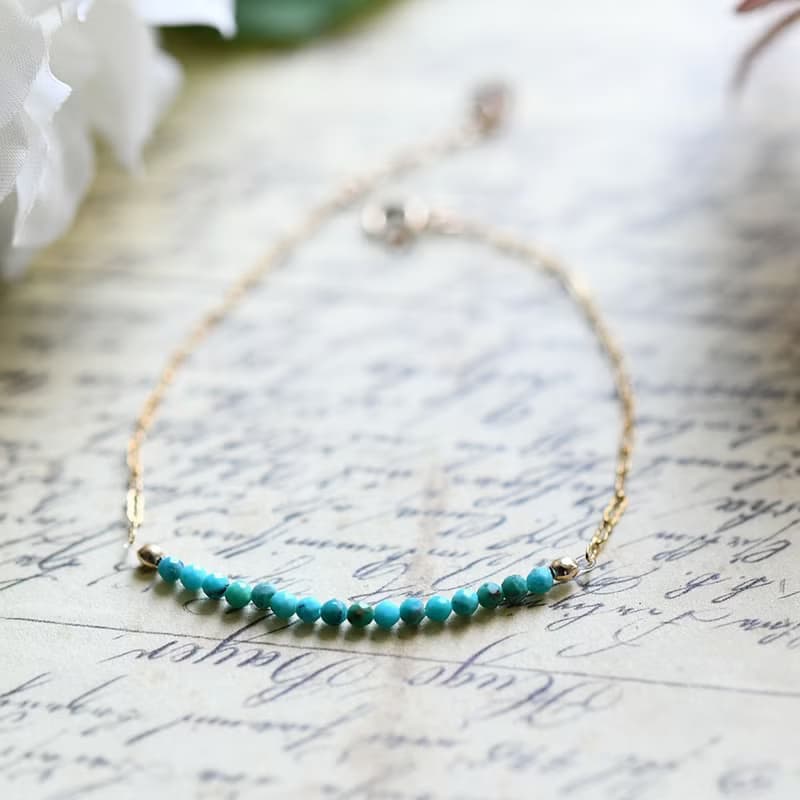 人生の守護石 ターコイズの波チェーンブレスレット 重ね付けにも 12月誕生石