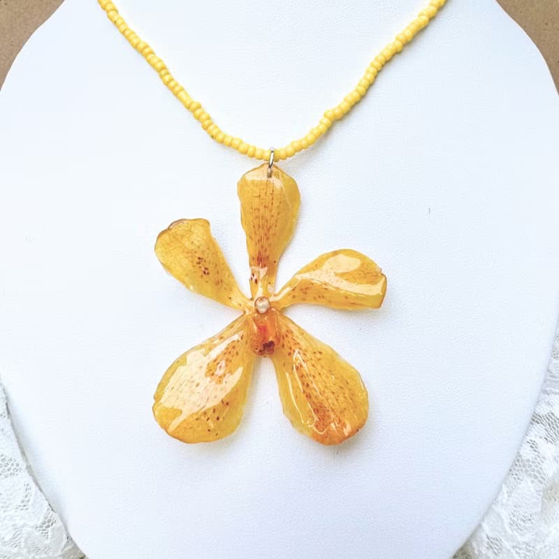 Yellow Mokara Orchid Necklace and Yellow Bead Necklace