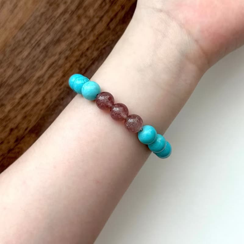 【射手摩羯座|12月生日】藍松石草莓晶鍍銀手鏈 幸運勇氣心靈創傷