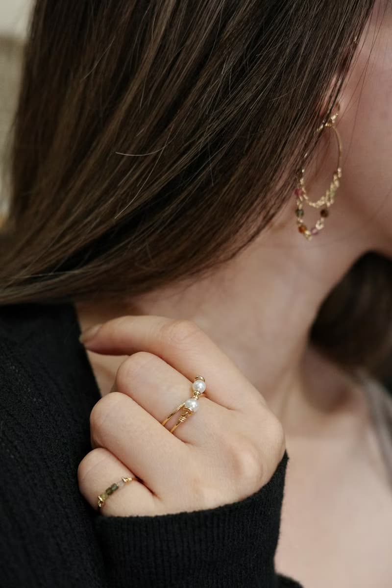 珍珠交疊雙環戒指 14K Gold-Filled