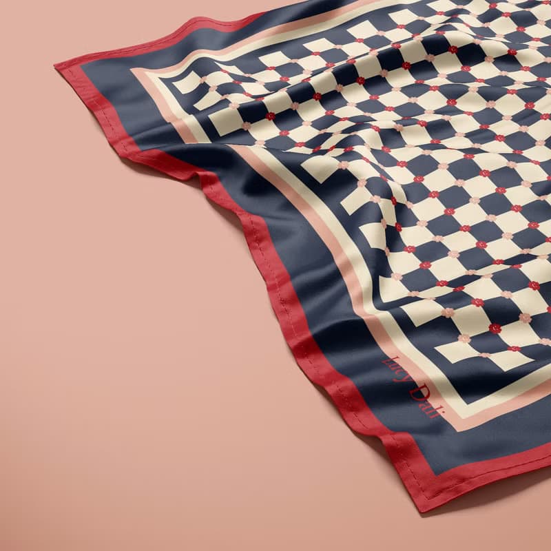 ::真絲絲巾100%silk:: — 棋盤印花方巾質感禮物
