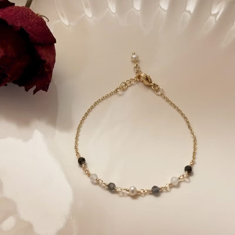 黑髮晶珍珠手鍊 / 手作珍珠天然石飾品