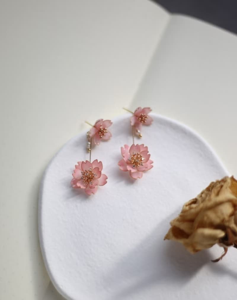 櫻花 - 手工樹脂耳環 耳夾 禮物