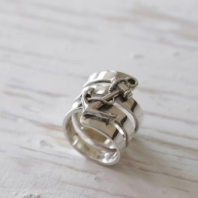 anchor Rings Skull silver Vintage Navy world war sailor 925 Gift for her jewelry