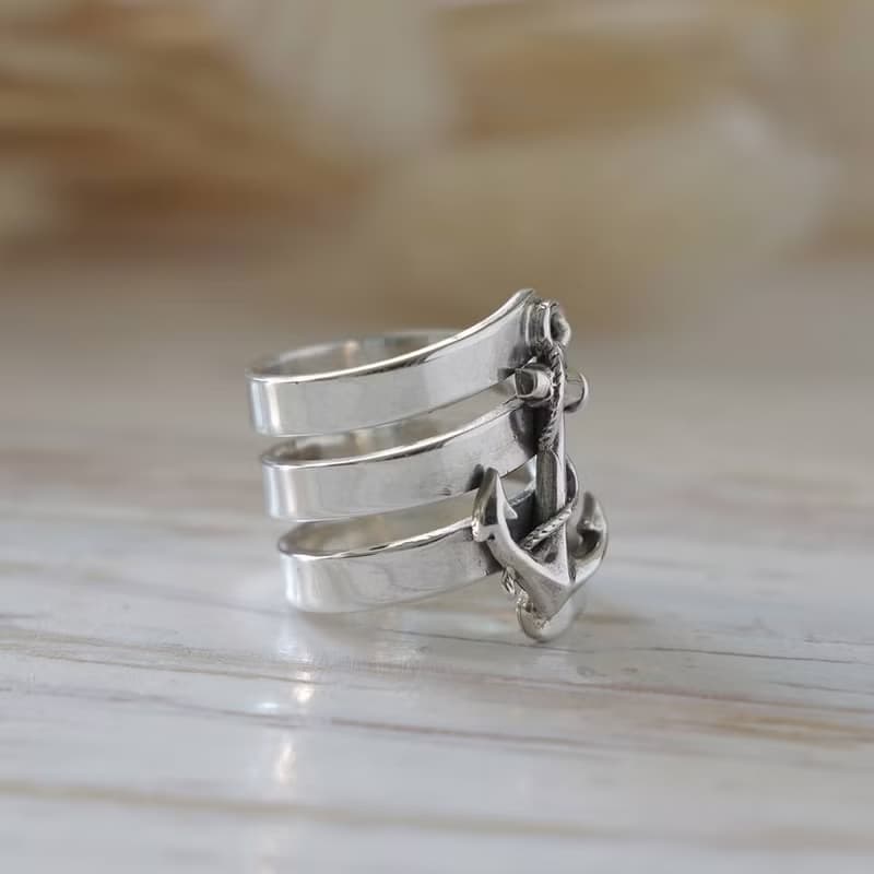 anchor Rings Skull silver Vintage Navy world war sailor 925 Gift for her jewelry